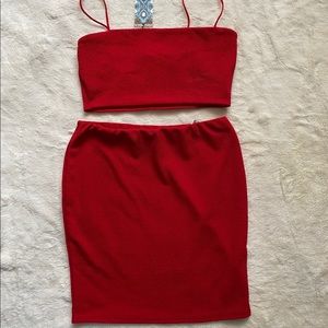 Red BooHoo Crop Set